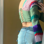 Damen gehäkeltes Crop-Top mit langen Ärmeln und ausgefallenem Saum R&B