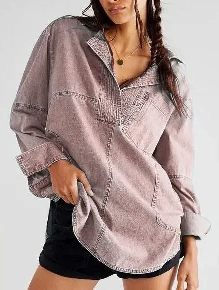 Damen Denim-Shirt mit detailreicher Steppung und lässigem Schnitt R&B