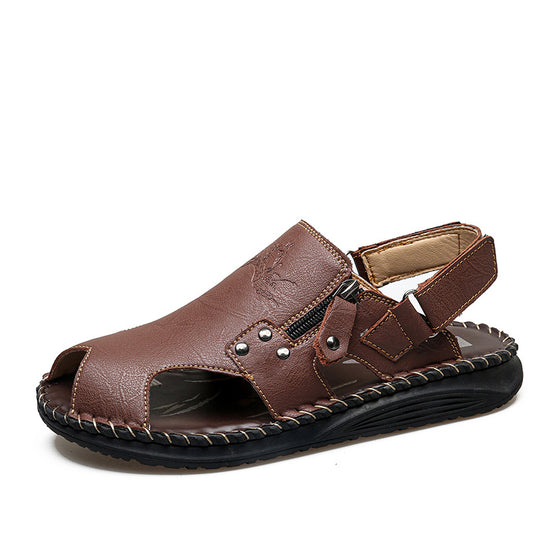 Herren Stilvolle und bequeme Leder-Sandalen mit verstellbarem Riemen R&B