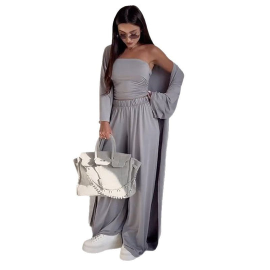 Damen Zweiteiler-Set mit weitem Palazzo-Hosen und schickem Bolerojäckchen R&B