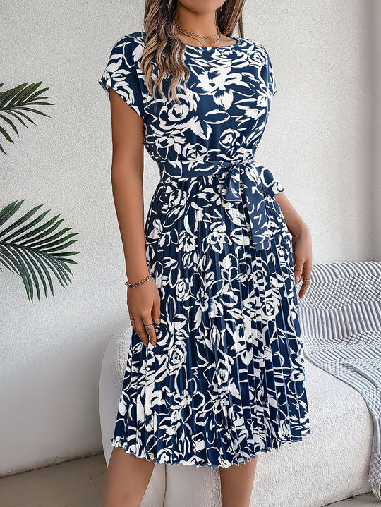 Damen modernes Wickelkleid mit floralem Print und Taillengürtel R&B