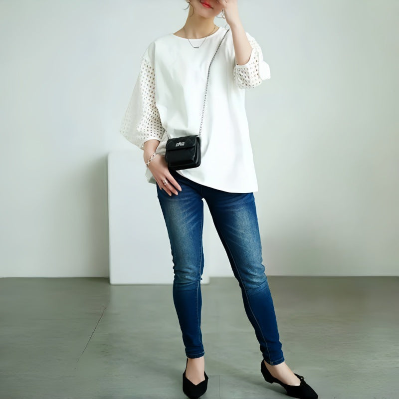 Damen stilvolles Oberteil mit strukturiertem Sleeve