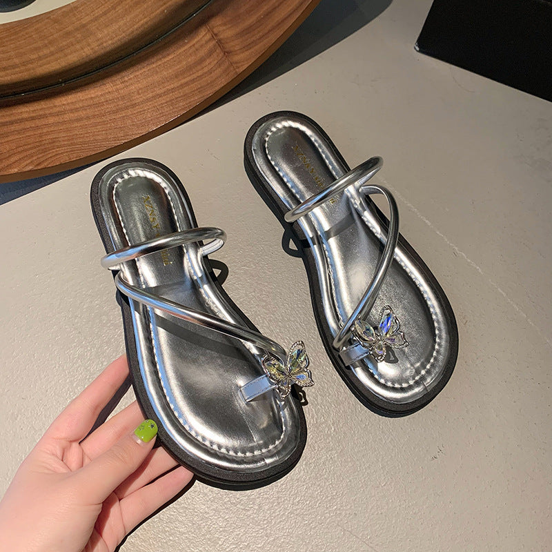 Damen elegante Flip-Flops mit funkelnden Schmetterlingsapplikationen EB