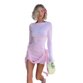 Damen figurbetontes Langarm Kleid mit Raffung und floralen Akzenten R&B
