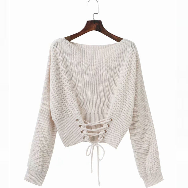 Damen Pullover mit tiefem Rückenausschnitt und dekorativen Schnürdetails R&B