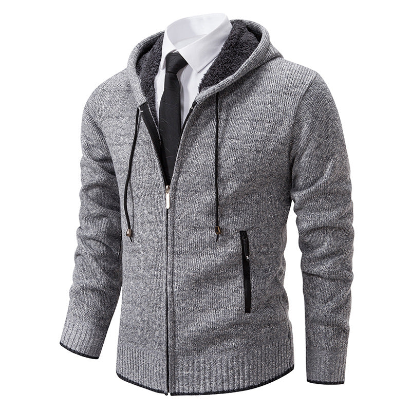 Herren Strickjacke mit Kapuze und weichem Innenfutter R&B