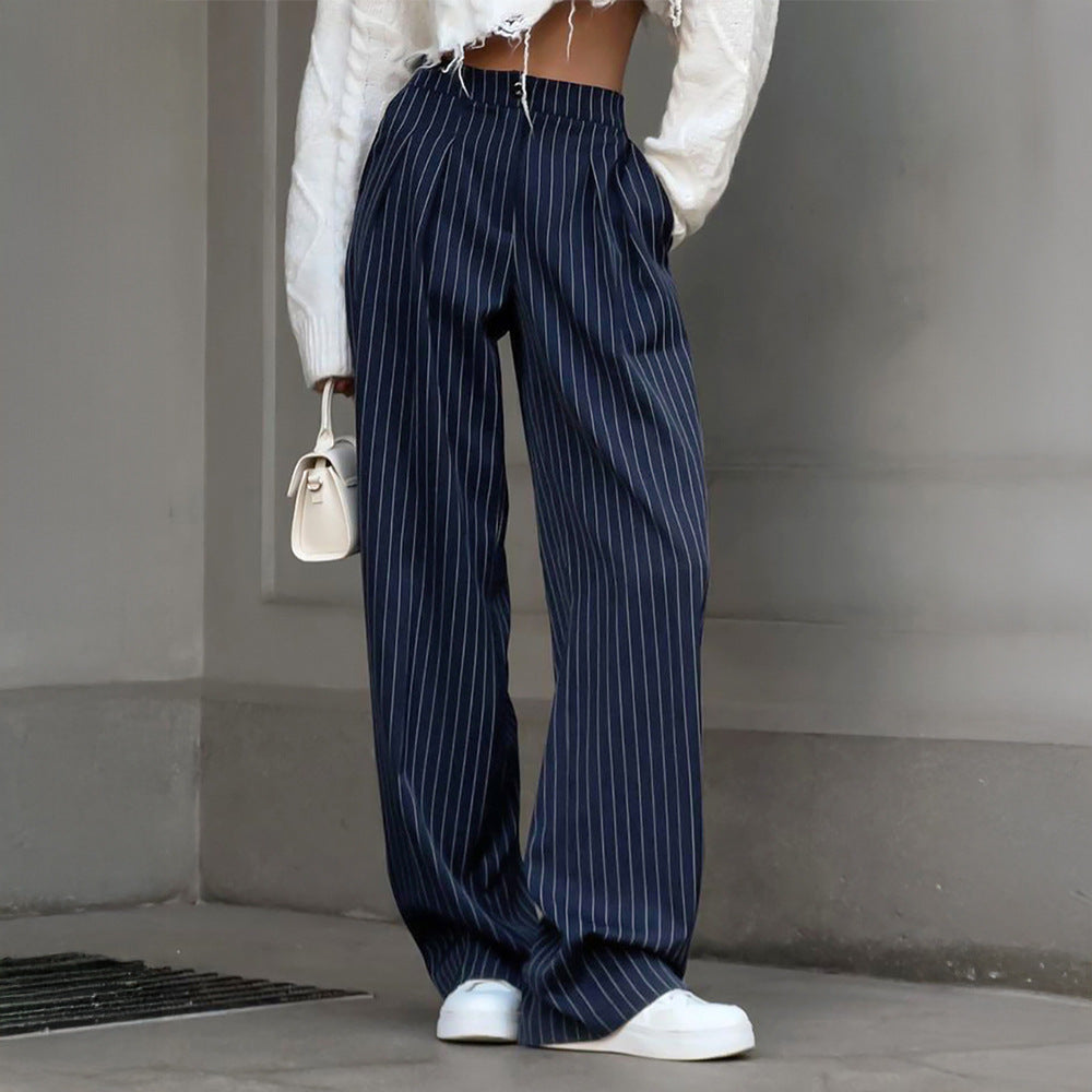 Damen Lässige Hochtaillierte Stoffhose mit eleganten Streifen R&B