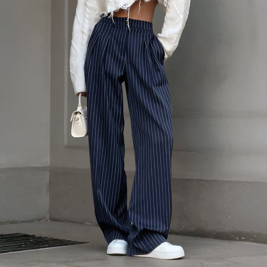 Damen Lässige Hochtaillierte Stoffhose mit eleganten Streifen R&B