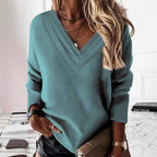 Damen Lässiges V-Ausschnitt Pullover mit eleganten Falten R&B