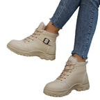 Damen modische Schnürstiefel mit warmem Fleece-Futter und rutschfester Sohle R&B
