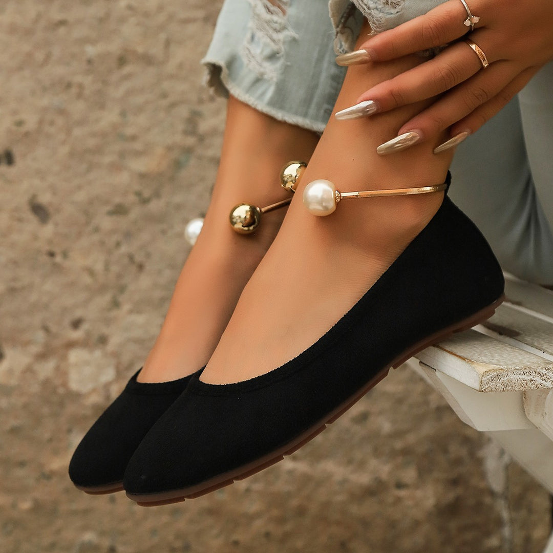 Damen Elegante Ballerinas mit kunstvollem Perlenschmuck und rutschfester Sohle R&B