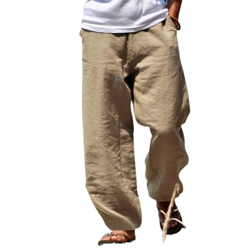 Herren nan lässige Strandhose im Palazzoschnitt aus atmungsaktivem Leinen-Baumwollmix mit Komfortbund R&B