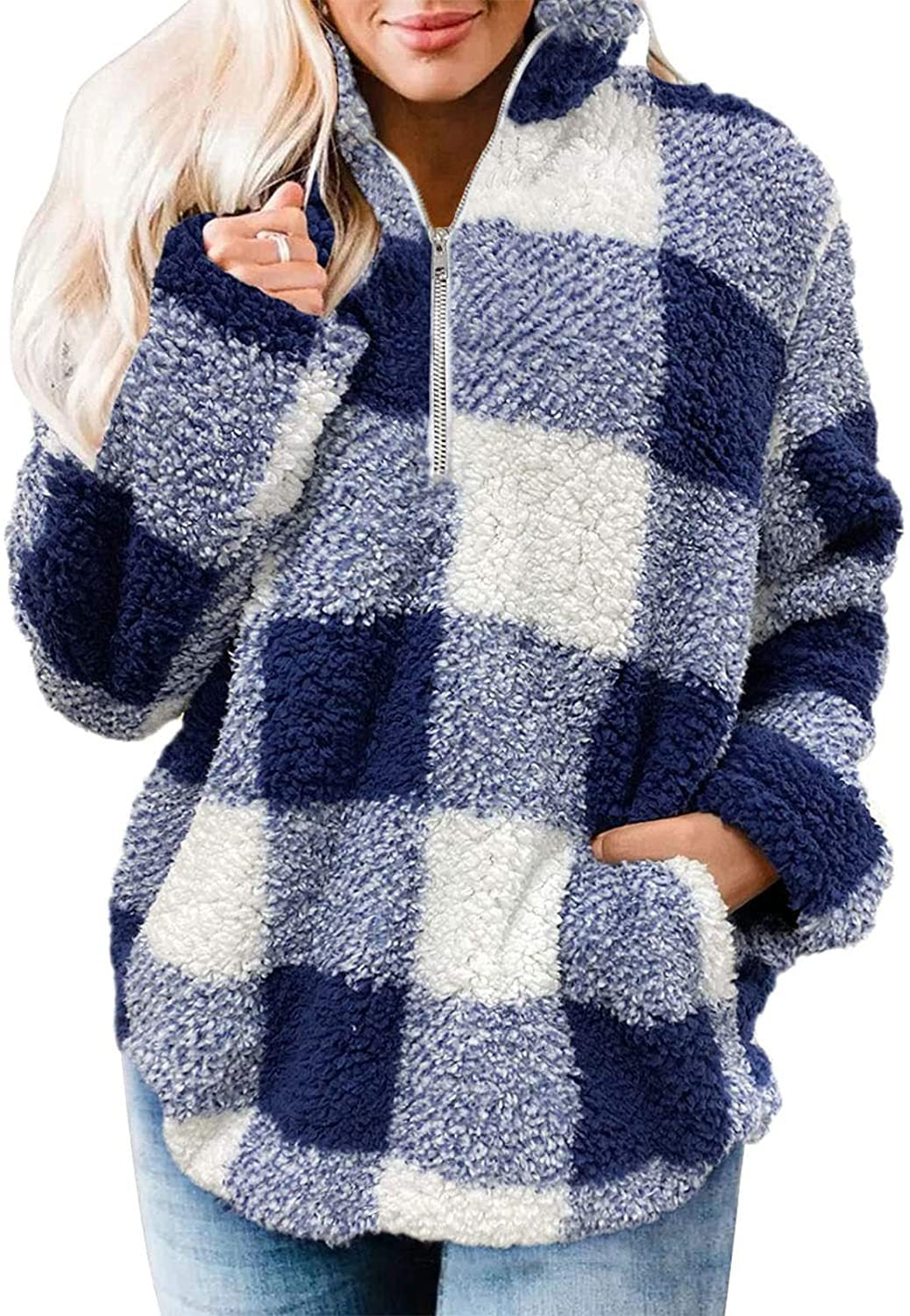 Damen gemütlicher Fleece-Pullover mit hochgeschlossenem Kragen R&B