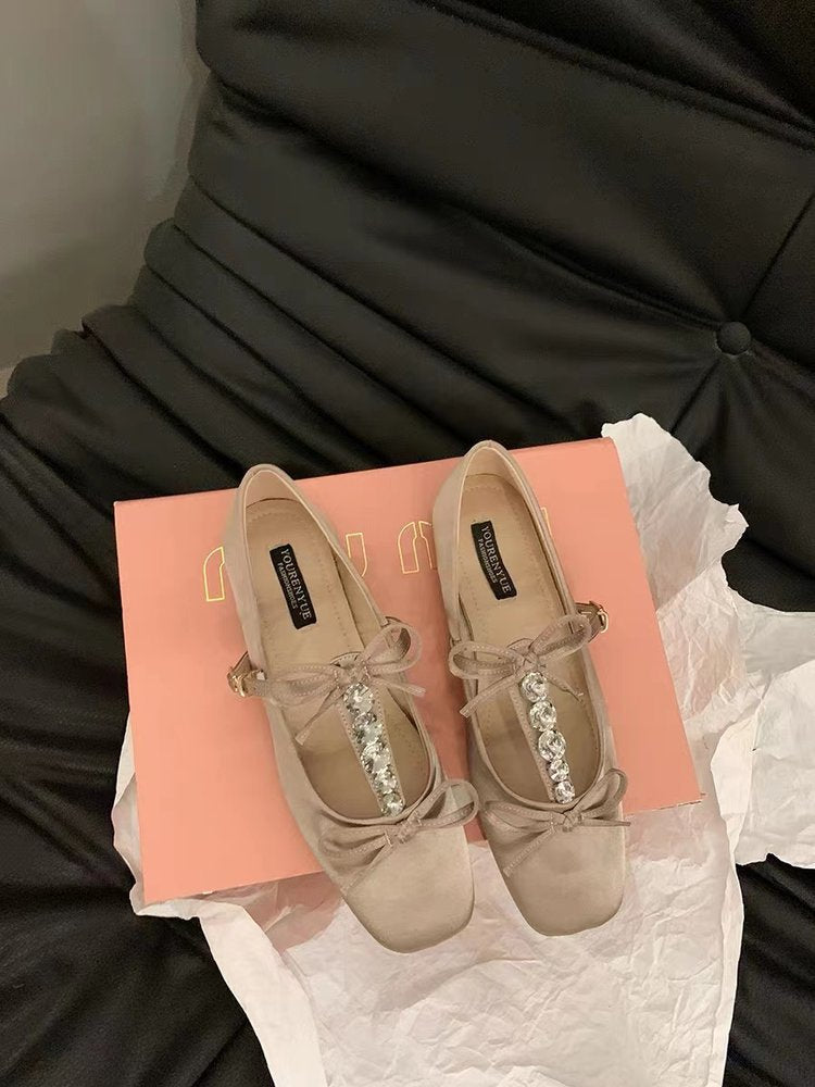 Damen elegante Ballerinas mit modischem Schleifenakzent und funkelnden Verzierungen R&B