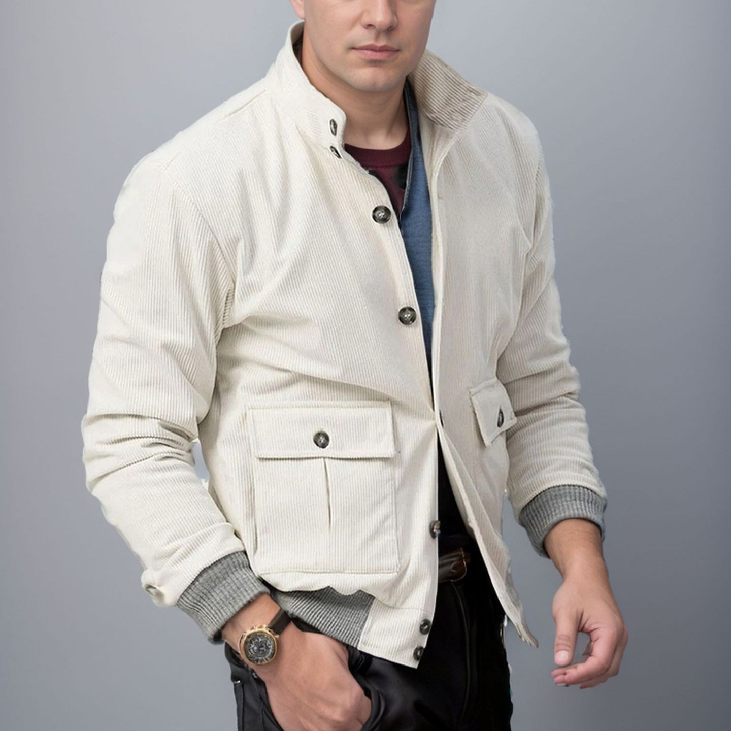 Herren sportliche Cordjacke mit praktischen Taschen und modernem Design R&B