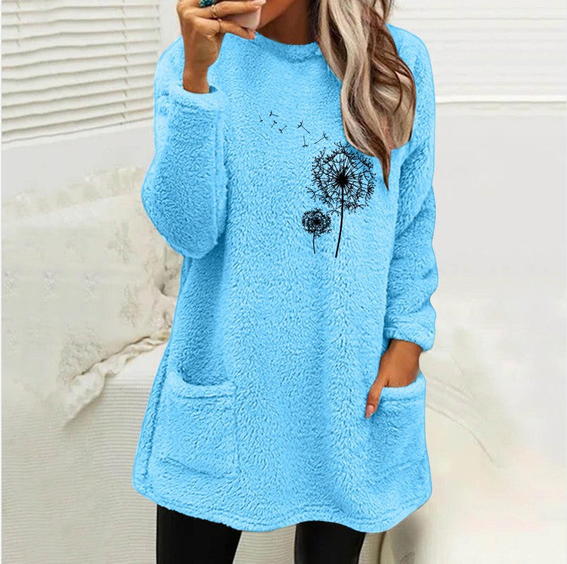 Damen Fleece-Tunika mit Dandelion-Motiv und praktischen Taschen R&B