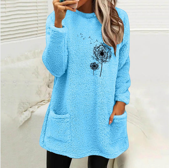 Damen Fleece-Tunika mit Dandelion-Motiv und praktischen Taschen R&B