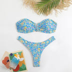 Damen Bandeau-Bikini mit floralem Design und elegantem Verschluss R&B