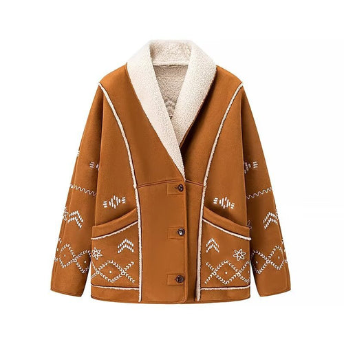 Damen elegante und gemütliche Oversize-Jacke mit floralem Design R&B