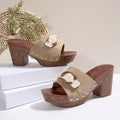 Damen Plattform-Sandaletten mit dekorativem Metallic-Detail und komfortablem Blockabsatz R&B