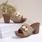 Damen Plattform-Sandaletten mit dekorativem Metallic-Detail und komfortablem Blockabsatz R&B