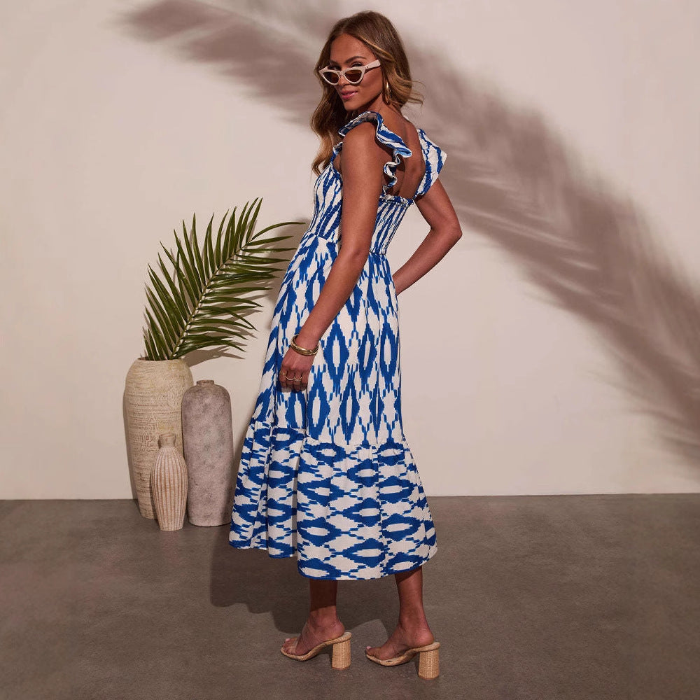 Damen Maxikleid mit lässigem Rüschendesign und elastischem Oberteil R&B