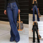 Damen Bootcut Jeans mit hohen Taillen und modischen Knopfdetails R&B
