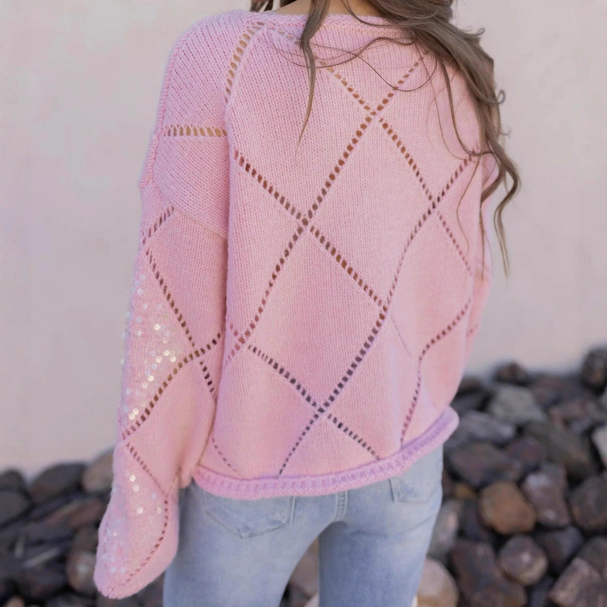 Damen modischer Strickpullover mit glitzernden Details