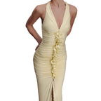 Damen Hochwertiges Abendkleid mit tiefem V-Ausschnitt und Raffungen