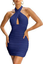 Damen Bodycon-Kleid mit raffiniertem Wickeldesign und ausgeschnittenem Dekolleté R&B