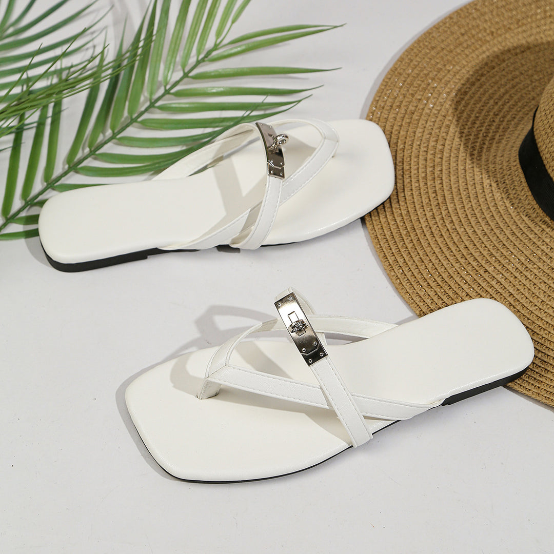 Damen Elegante Flip-Flops mit modischem Riemendesign und funkelndem Akzent R&B