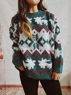 Damen festlicher Strickpullover mit weihnachtlichem Design und hohem Kragen R&B