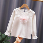 Mädchen Langarmshirt mit niedlicher Spitzenverzierung und Schleifendekor R&B
