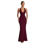 Damen Elegantes Bodenkleid mit tiefem V-Ausschnitt und figurbetontem Design EB