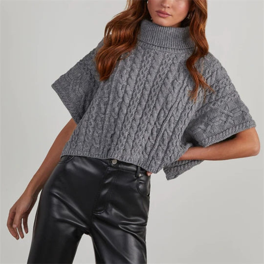 Damen Moderner Strickpullover mit hohem Kragen R&B