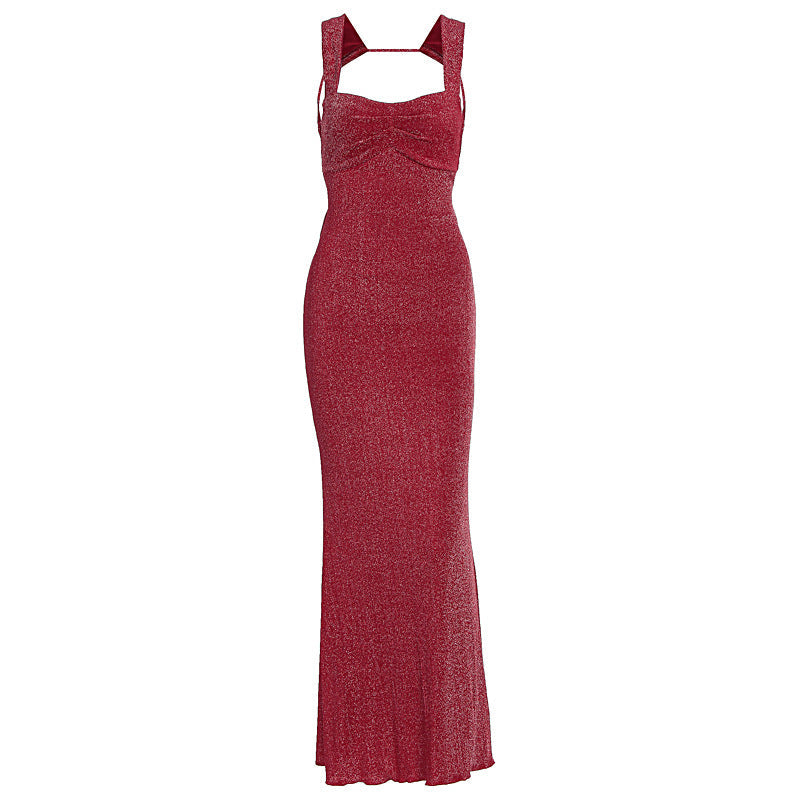 Damen Glitzerndes Maxikleid mit Carmen-Ausschnitt und figurformendem Schnitt R&B