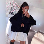 Damen oversized Strickpullover mit strukturiertem Lochdesign und lässigem Schnitt R&B