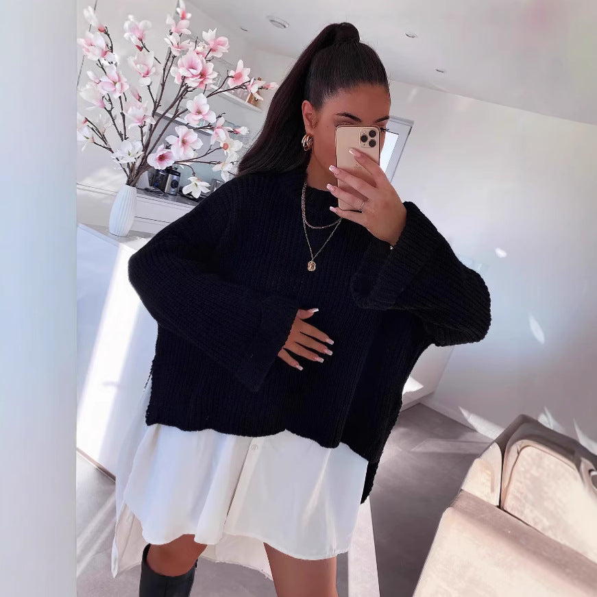 Damen oversized Strickpullover mit strukturiertem Lochdesign und lässigem Schnitt R&B