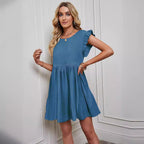 Damen Sommerkleid mit voluminösen Rüschen und schwingendem Rock R&B