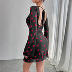 Damen Minikleid mit romantischem Herzmuster und langen Ärmeln R&B