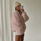 Damen gemütliche Teddyjacke mit hohem Kragen R&B
