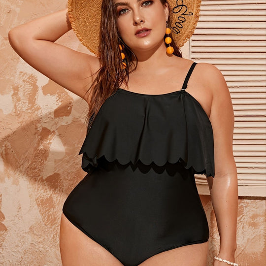 Damen Einteiler Badeanzug mit elegantem Volant-Design R&B