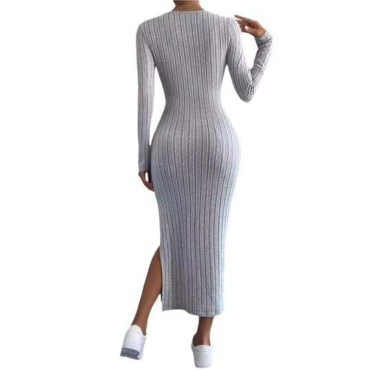 Damen Maxikleid mit seitlichem Schlitz und strukturiertem Rippdesign R&B