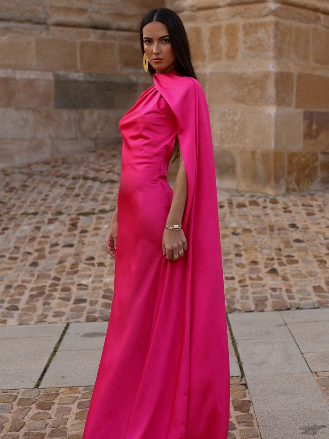 Damen Elegantes Abendkleid mit fließendem Design und schulterfreier Kapuze R&B