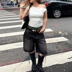 Damen Denim-Shorts mit lässigem Schnitt und mittlerer Leibhöhe R&B
