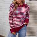 Damen kuscheliger Strickpullover mit trendigem Karomuster und weitem Schnitt