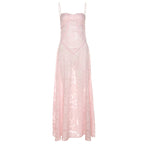 Damen Maxikleid mit transparentem Oberteil und feinem Spitzenmuster R&B