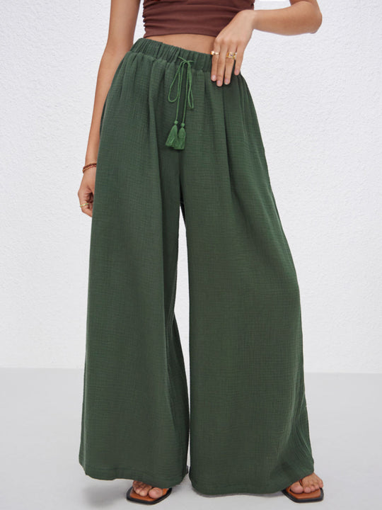 Damen weite Sommerhose im lässigen Boho-Stil mit elastischem Bund und seitlichen Taschen R&B