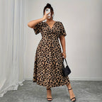 Damen Maxikleid mit raffiniertem Knotendesign und modernem Tiermuster R&B