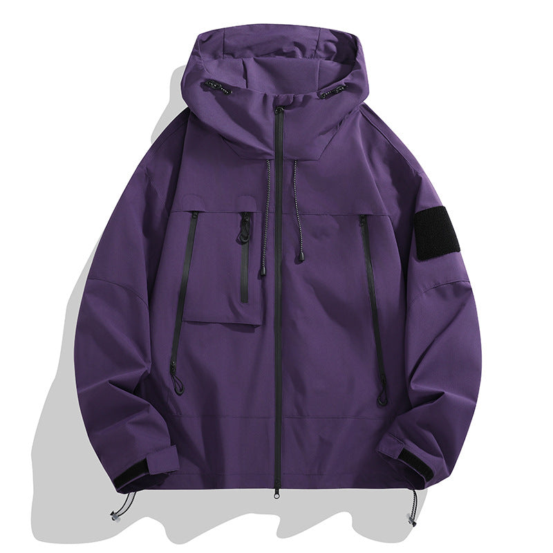 Damen wetterfeste Outdoor-Jacke mit praktischen Taschen und verstellbarer Kapuze